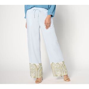 BEAUTIFUL by Lawrence Zarian Women's Pants Sz S Border Print Blue A639551